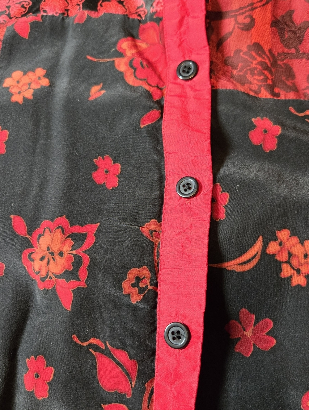 Koos Of Course Silk Blouse With Madarin Collar In Black Red Size Medium - Picture 4 of 14